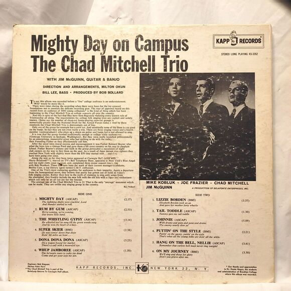 Vintage LP Vinyl Record The Chad Mitchell Trio Mighty Day On Campus LIVE KS3262 - Picture 2 of 2